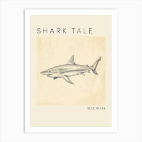 Blue Shark Vintage Illustration 1 Poster Art Print