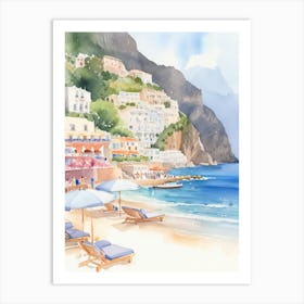 Positano Beach Watercolor Painting Art Print