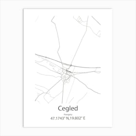 Cegled,Hungary Minimalist Map Art Print