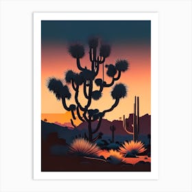 Joshua Tree At Dusk In Desert Retro Illustration (1) Art Print