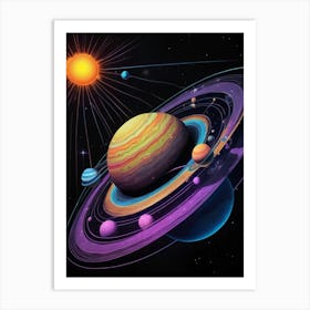 Default Neon Black Light Sgraffito Solar System 3d Illustratio 3 (2) Art Print