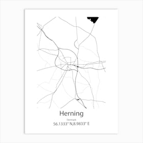 Herning,Denmark Minimalist Map Art Print