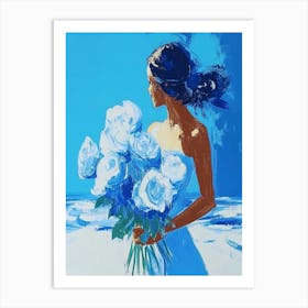 Bride With Blue Roses Art Print