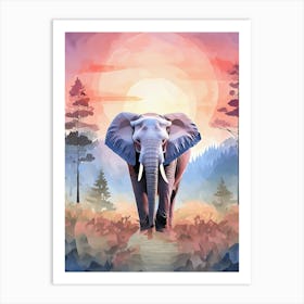 Elephant, Sunset Light In Forest Art Print