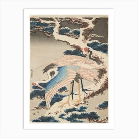 Two Cranes On A Snow–Covered Pine Tree , Katsushika Hokusai Art Print