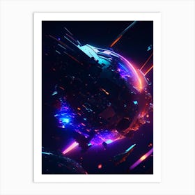 Space Debris Neon Nights Space Art Print