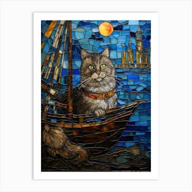 Mosaic Of A Cat On A Medieval Boat 2 Art Print