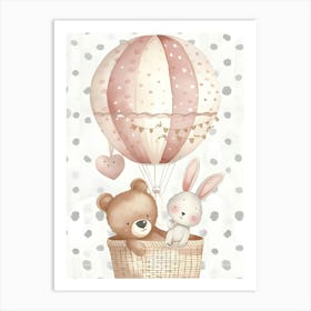 Teddy Bear And Hot Air Balloon Kids and Nursery Art Print