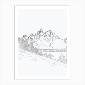 Grand Teton Usa Line Drawing 5 Art Print
