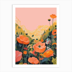 Boho Wildflower Painting Buttercup Ranunculus 2 Art Print