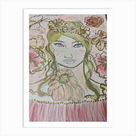 Girl with floral touch Art Print