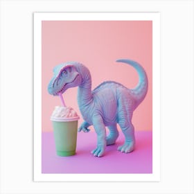 Pastel Toy Dinosaur With A Matcha Latte 1 Art Print