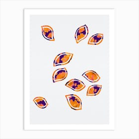 Abstract Orange Purple Scattered Leaves Silhouette Art Print