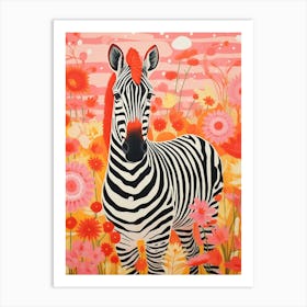 Floral Black & Red Zebra Art Print