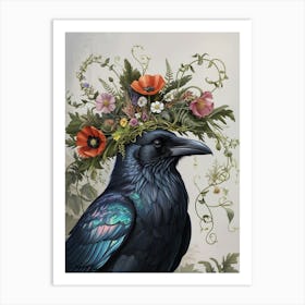 Crow With Flower Crown Art Print