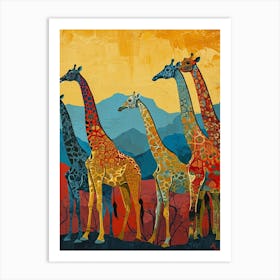 Abstract Geometric Giraffe Herd 1 Art Print