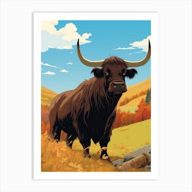 Animated Black Bull In Autumnal Highland Setting 1 Art Print
