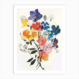 Flax Flower Collage Flower Bouquet Art Print