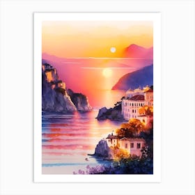 The Amalfi Coast Watercolour 4 Art Print