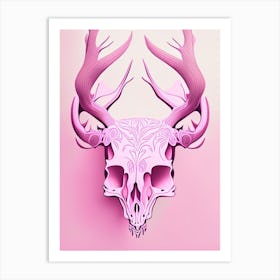 Animal Skull Pink 1 Line Drawing Art Print