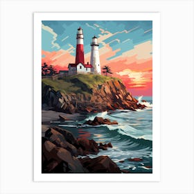 Lighthouse At Sunset 1 Art Print