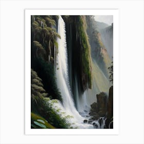 Bridal Veil Falls, New Zealand Peaceful Oil Art  Art Print