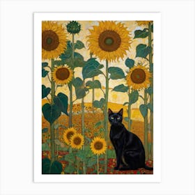 Cat In Sunflower Field Art Print