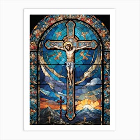 Stained Glass Jesus on Cross #2 Art Print