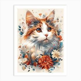 Cat With Flowers 5 Art Print