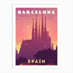 Barcelona, Spain — Retro travel minimalist poster Art Print