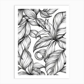 Black And White Seamless Pattern With Leaves Art Print