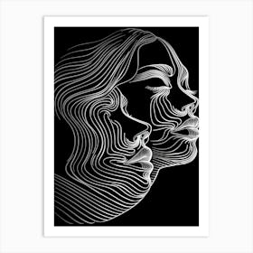 Abstract Women Faces In Line Black And White 1 Art Print