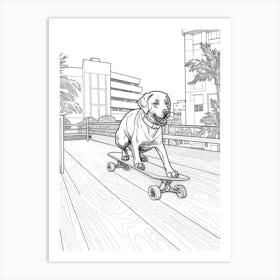 Rottweiler Dog Skateboarding Line Art 4 Art Print