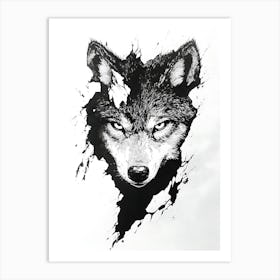 Angry Wolf Watching from Wall Hole 13 Art Print