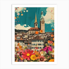 Zurich   Floral Retro Collage Style 1 Art Print