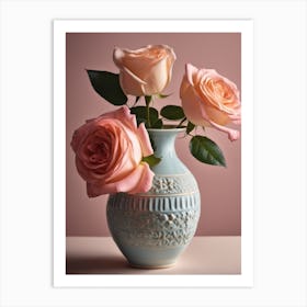 A Vase Of Pink Roses 9 Art Print