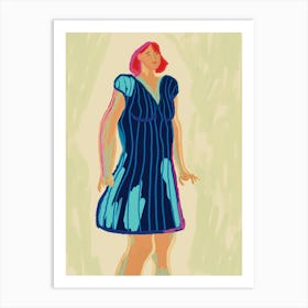 Woman In A Blue Dress Art Print