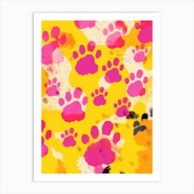 Paw Prints On Yellow Background Art Print