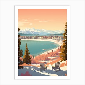 Vintage Winter Travel Illustration Lake Tahoe Usa 1 Art Print