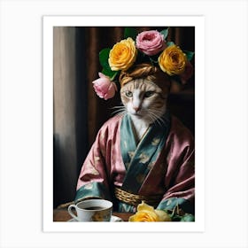 Cat In Kimono 4 Art Print