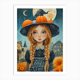 Witch sunflower girl Art Print