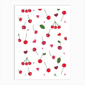 Cherries Cute Hearts Art Print