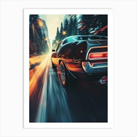 Muscle car in the road Art Print