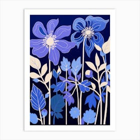 Blue Flower Illustration Columbine 3 Art Print