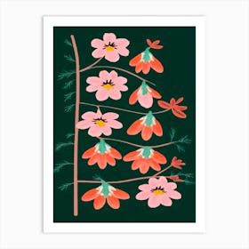 Pink Flowers On A Branch Art Print