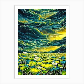 Water Lilies, clouds and sky Art Print