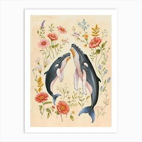 Folksy Floral Animal Drawing Whale 3 Art Print