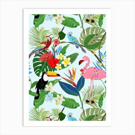 Toucan Parrot Flamingo Art Print