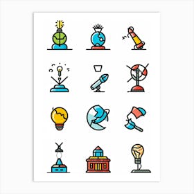 Cartoon Icons Sketched By Hand Illustrating Various Events And Educational Themes Such As A Gradua (5) Art Print