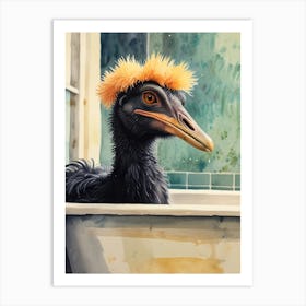 Ostrich In Bath Art Print